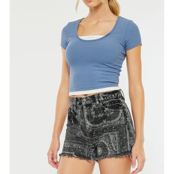 KanCan Pants - KanCan Black Paisley Jean Shorts